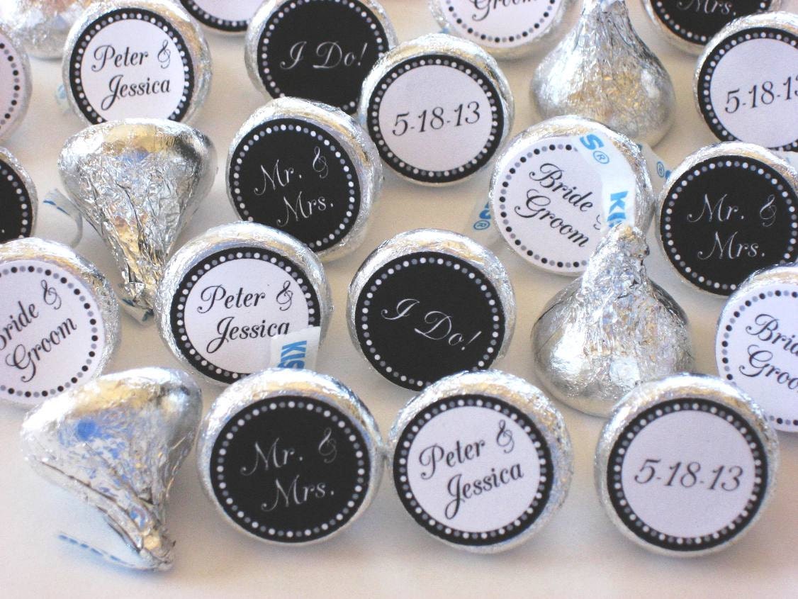 Black and White Wedding Party Favors - Personalized Hershey Kiss Stickers - Modern DIY Bridal Shower Favors - Candy Stickers - Custom Colors