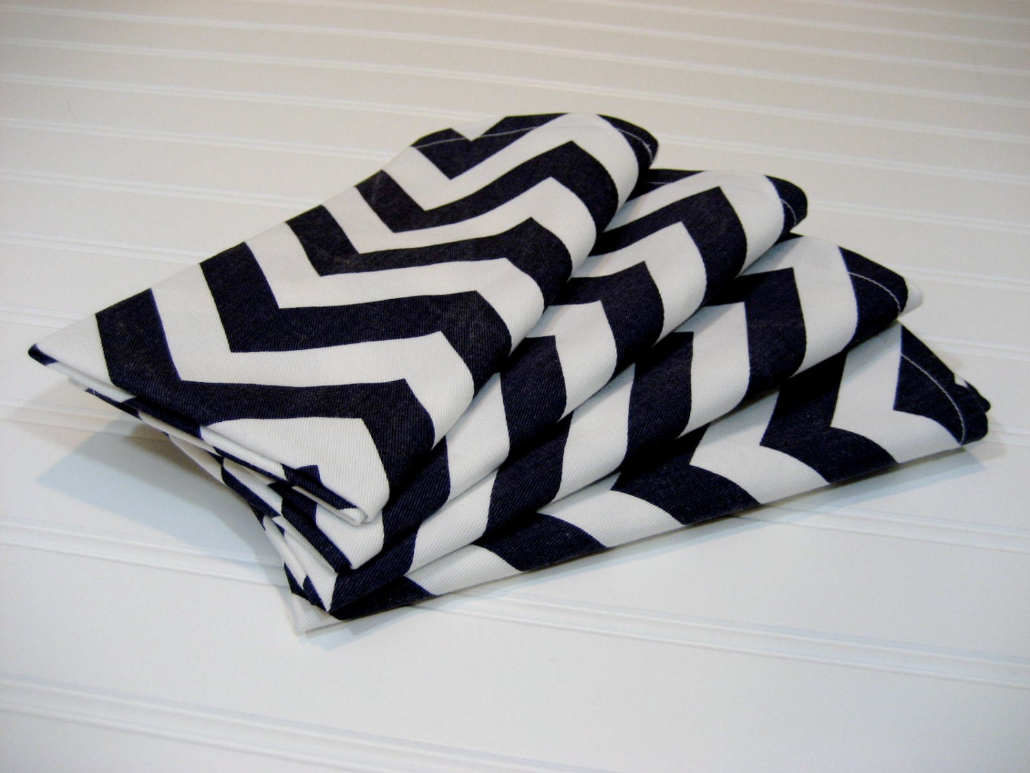 Fabric Napkins Modern Navy Blue Chevron Print Set of 4