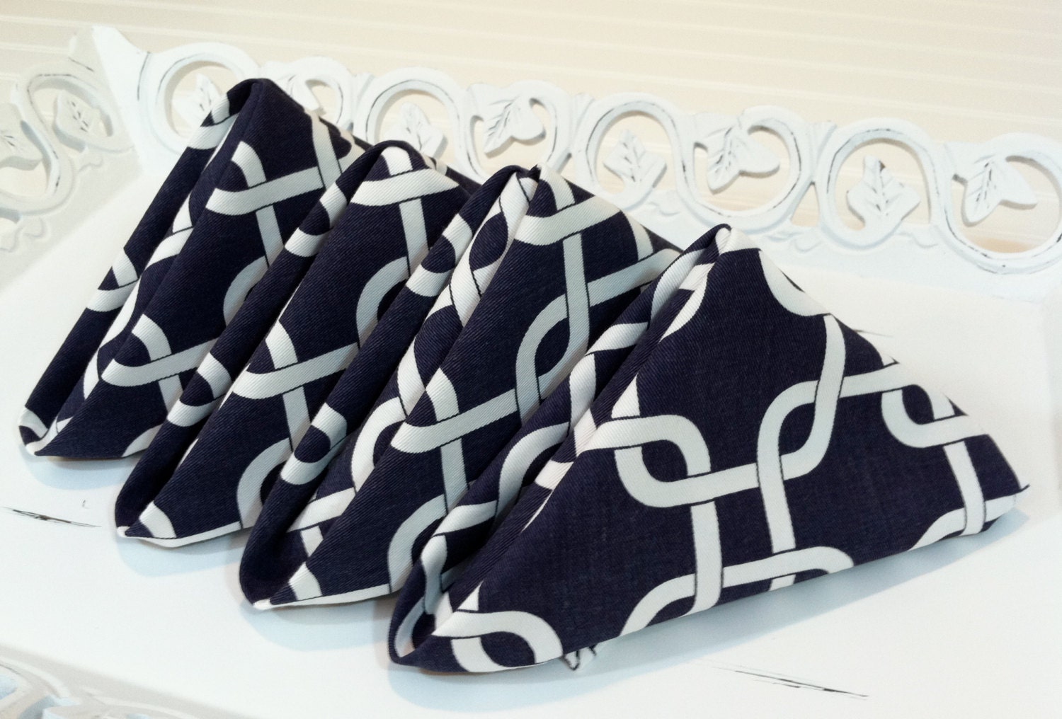 Custom Listing for April Fabric Napkins Modern Navy Geometric Print Set of 8