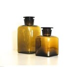 Large Glass Apothecary Jars - Olive Green Antique Jars with Stopper Lids