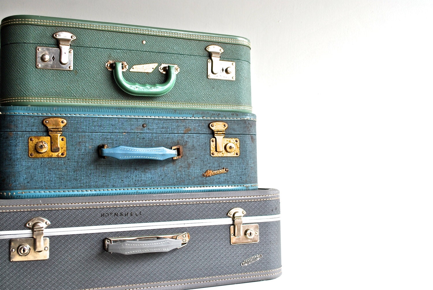 Turquoise Mid Century Suitcase - Vintage Monarch Luggage