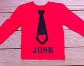 Custom boutique children's clothing. Boys personalized applique Valentine tie shirt. Black corduroy tie. Red heart. By EverythingSorella