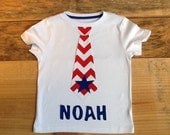 Boys 4th of July Patriotic tie shirt. Red & white chevron tie. Navy name and star applique. Children's clothing By EverythingSorella