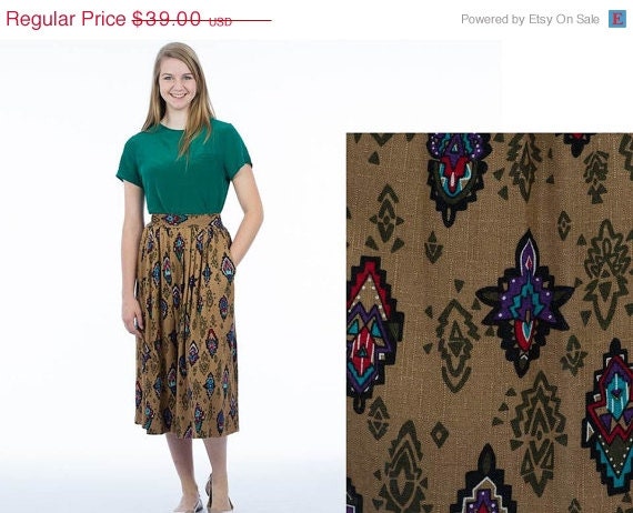 ON SALE Vintage 1980s linen southwestern skirt S