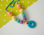 Rainbow Nursing / Breastfeeding Necklace with a blue ring pendant - Babywearing, Shower Gift, Attachment Parenting
