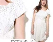 50s DIAMOND SILK white floral rhinestone studded gown dress formal cocktail glamorous damask M L