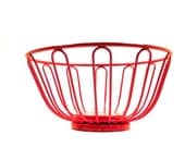red wire basket, retro decor, kitchen, fruit bowl, baskets, bowls, upcycled home decor, vintage housewares, organization