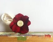 Red Silk Flowers with Cream Button Center and Cream Lace & Fabric Accents