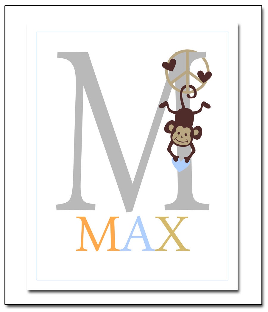 Child Kid Nursery -  Personalized Name Alphabet Print  11x14  Wall Art Print Home Decor - Available in additional sizes
