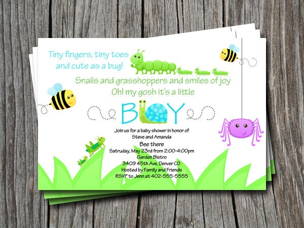 Custom Cute as a Bug Boy Baby Shower or Sprinkle Invitation Card   - You Print