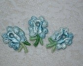 Vintage Embroidery Trim Blue Flowers  Applique Sewing Crafting Quilting Children's Clothing Home Decor