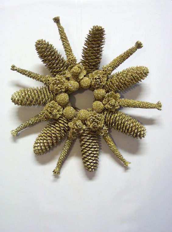 Golden Pine Cone Wreath Holidays or Winter