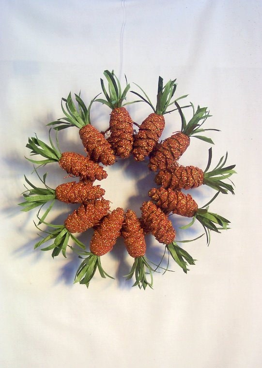 Glittered Pine Cone Carrot Wreath Easter Spring or Summer