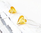 Sun - Yellow Swarovski Crystal Heart Hoop Earrings