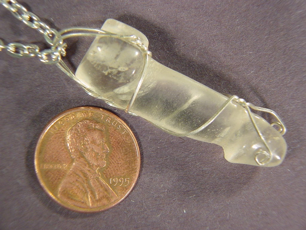 Sterling Silver Wire Wrapped Natural Quartz Phallus Necklace Pendant 8754C
