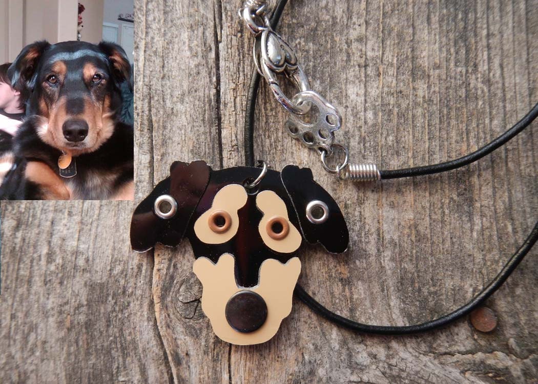 Pet Lover Necklace Leather Cord Pendant Dog Cat Breed Artisan Charm Silver Custom Circle Rivets Stamped Keychain Pendant Pet Lover