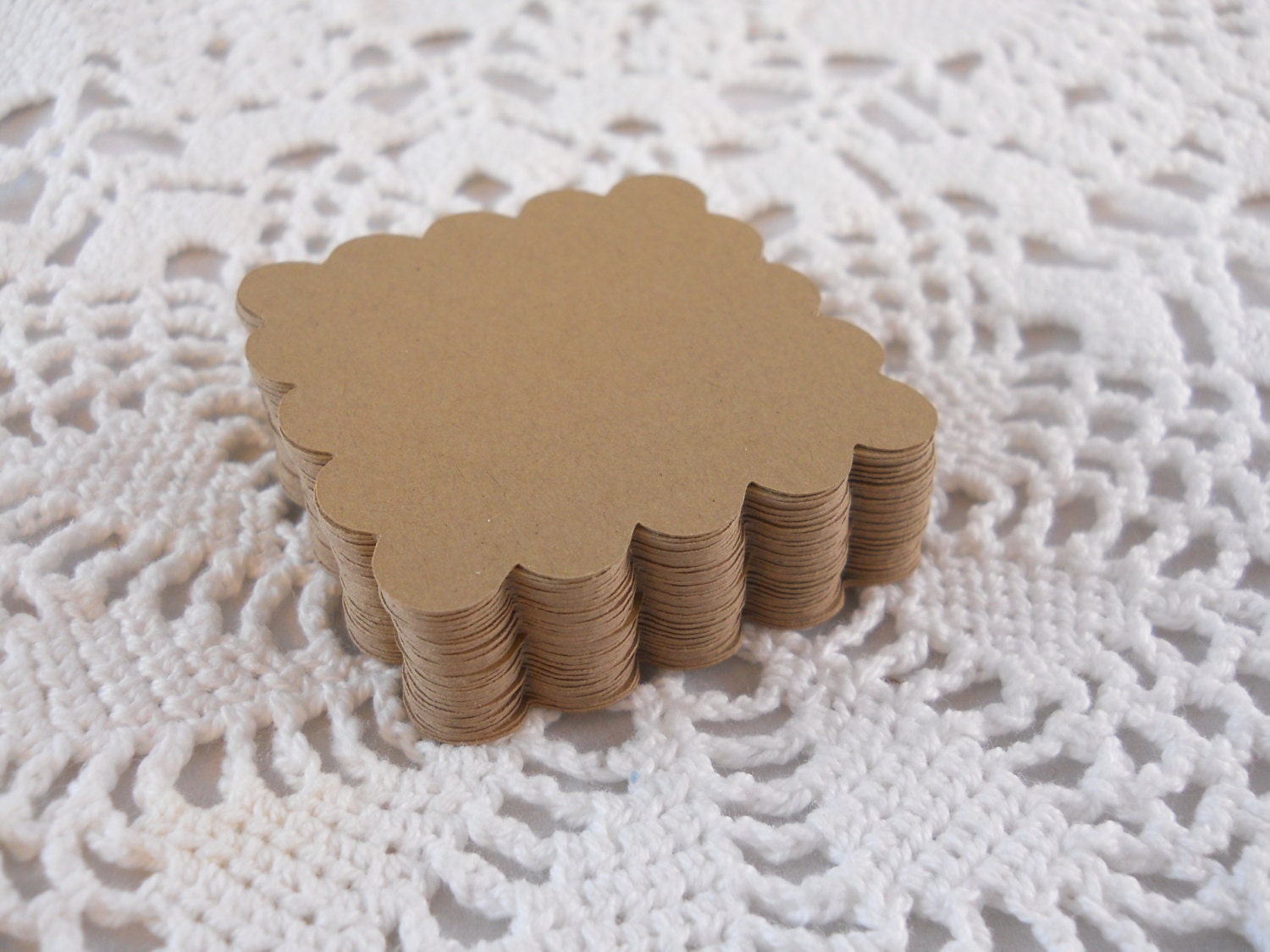 Scalloped Squares for Labels Scrapbooking, Paper Crafts, Journal Spot, Wedding Favor Tags Escort Card Set of 50