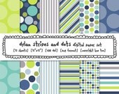 digital paper stripes polka dots, boys blue aqua navy gray lime green, digital backgrounds, birthday baby shower, instant download 430