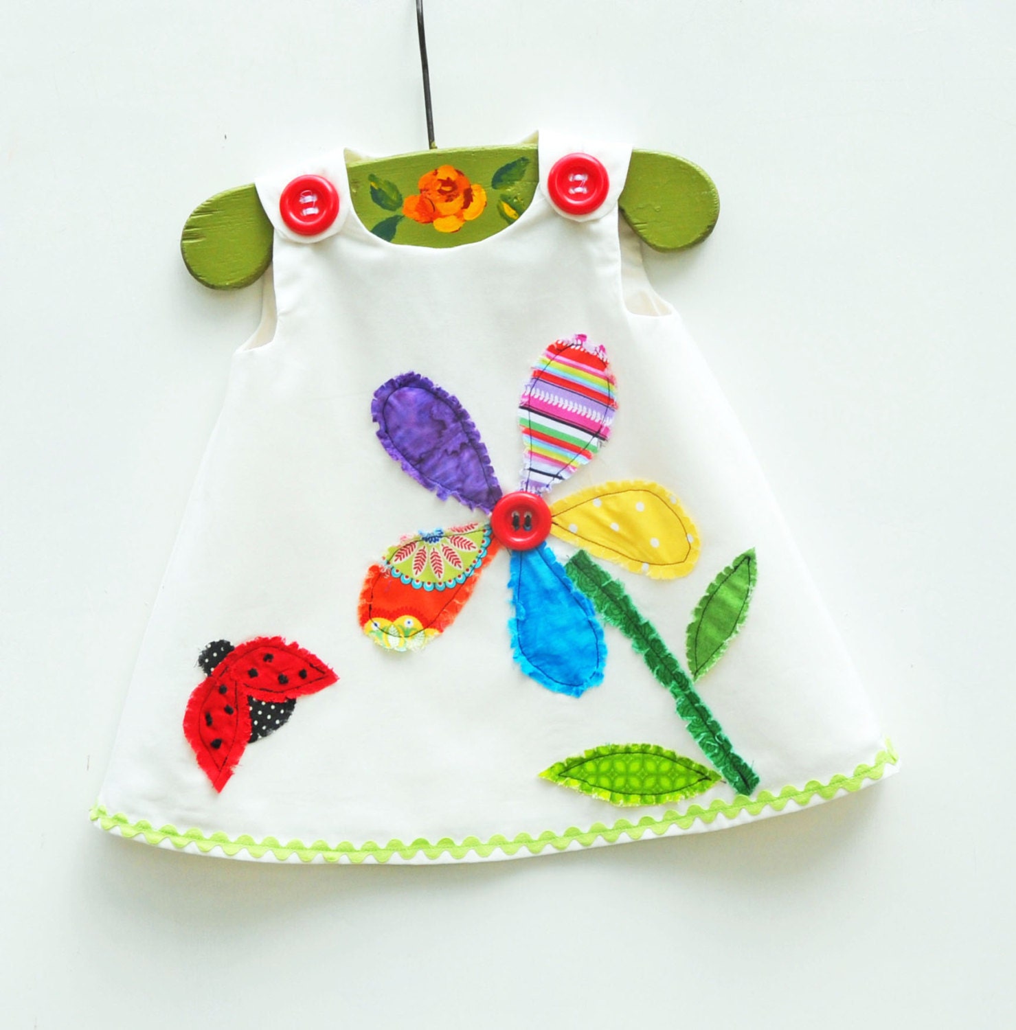 Your Sweet Garden Dress - Eco Fashion - Unique Design - Baptism Dress - Art Designs - Flower Ladybug - KK Children Designs - 3M to 4T