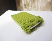 Knit iPhone case in GRASS green - knit cellphone holder  - digital camera, smartphone, ipod protector - lime green pouch - mothers day gift