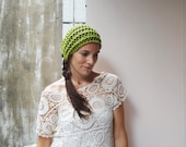Knit Headwrap in GRASS - dreadlocks headband - knitted cowl scarf - lightweight circle scarf bright green - summer hair accessories