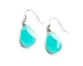 Turquoise Teardrop Earrings by Kluster. Aqua Chalcedony Earrings, 100% Sterling Silver.