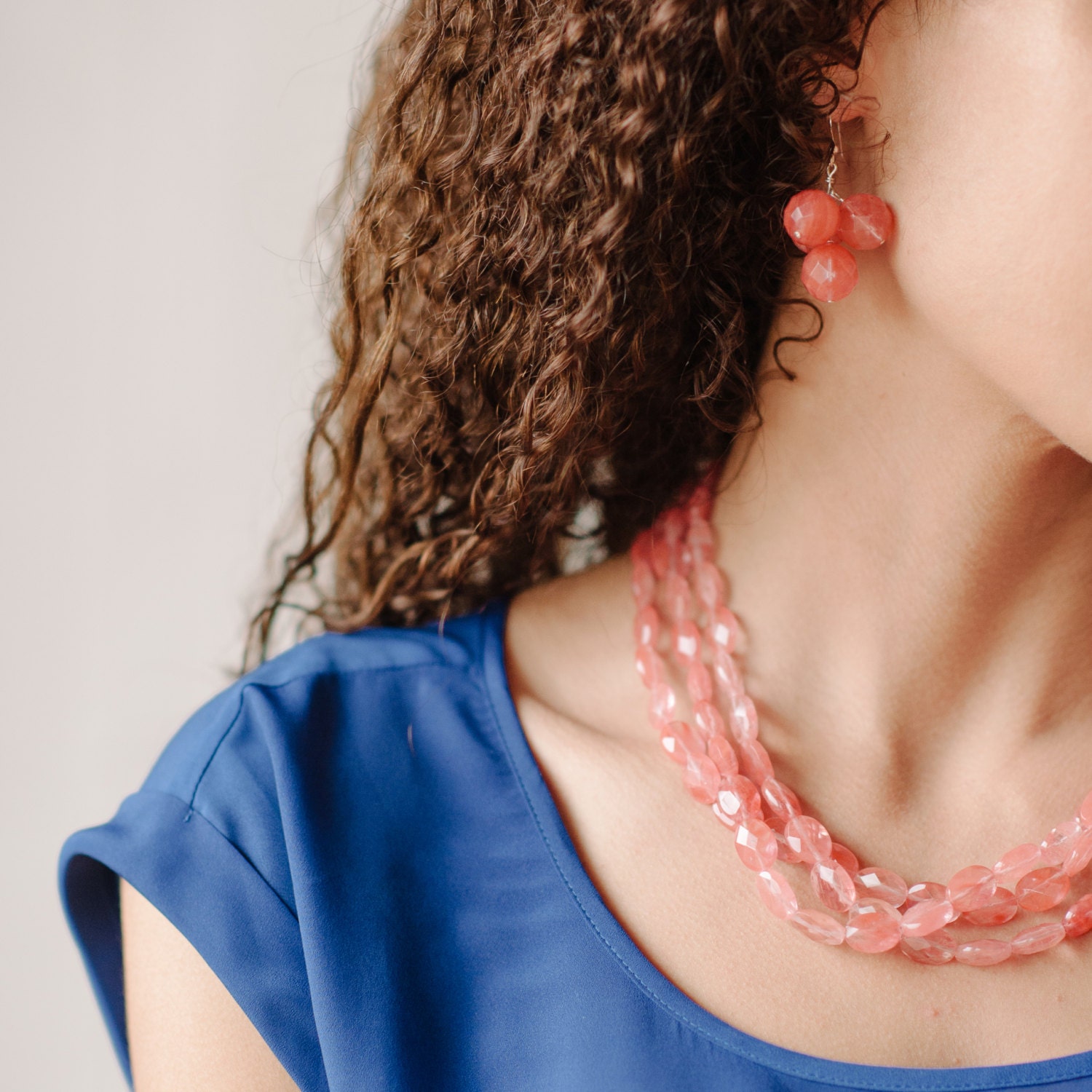 Chunky Coral Statement Necklace by Kluster. As seen on HGTV Blog. Cherry Quartz Necklace. Pink Necklace. Coral Wedding. Sterling Silver.