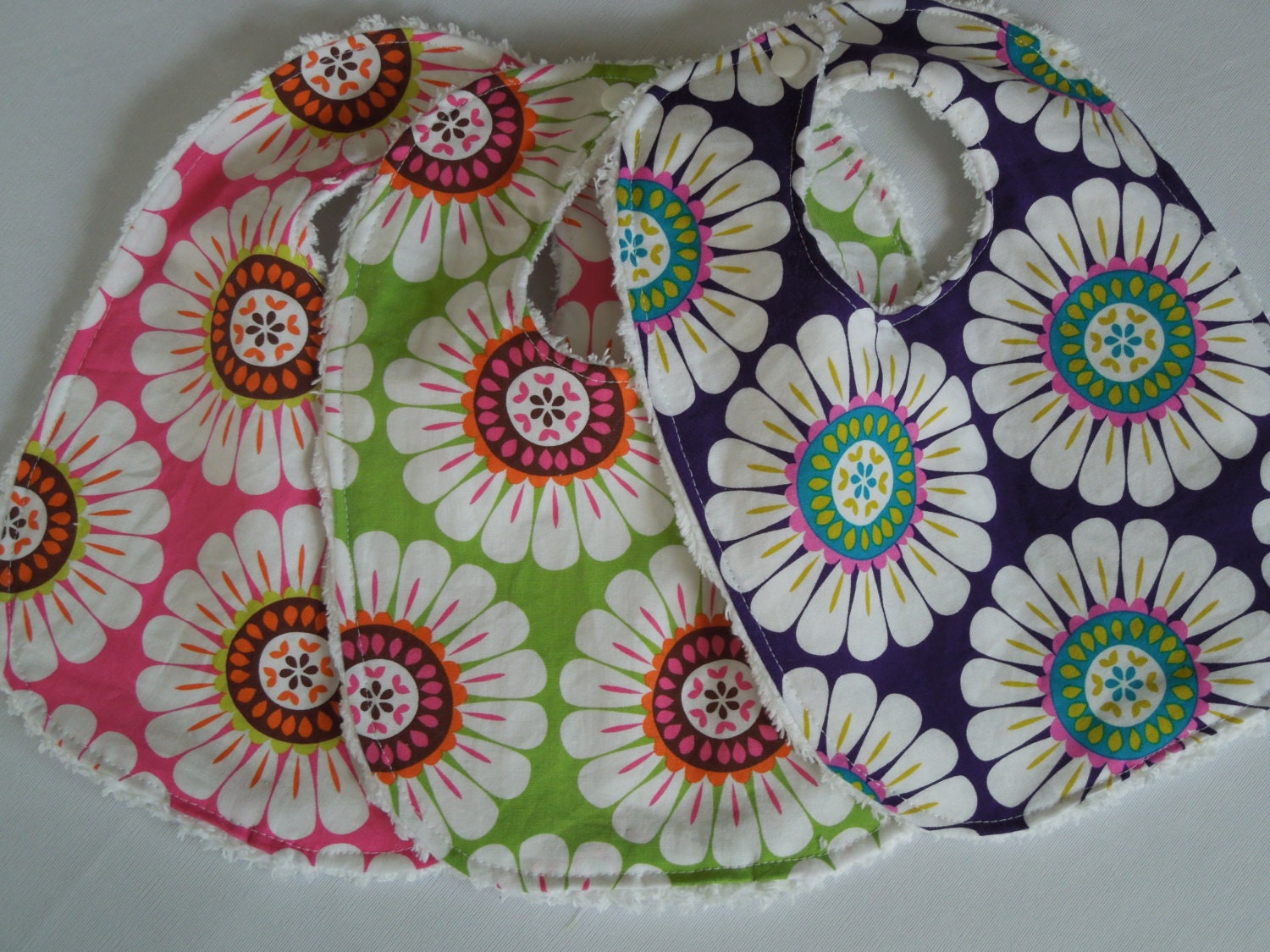 Baby Girl Bibs - Set of 3 - Courtney Flowers Pink, Lime, Purple