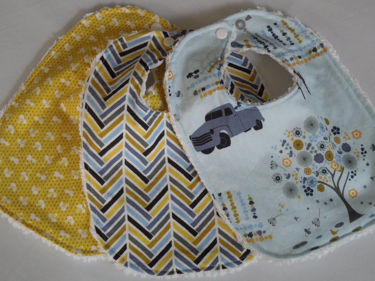 3 Baby Boy Bibs - Madrona Road Farmstead, Sprout and Broken Herringbone