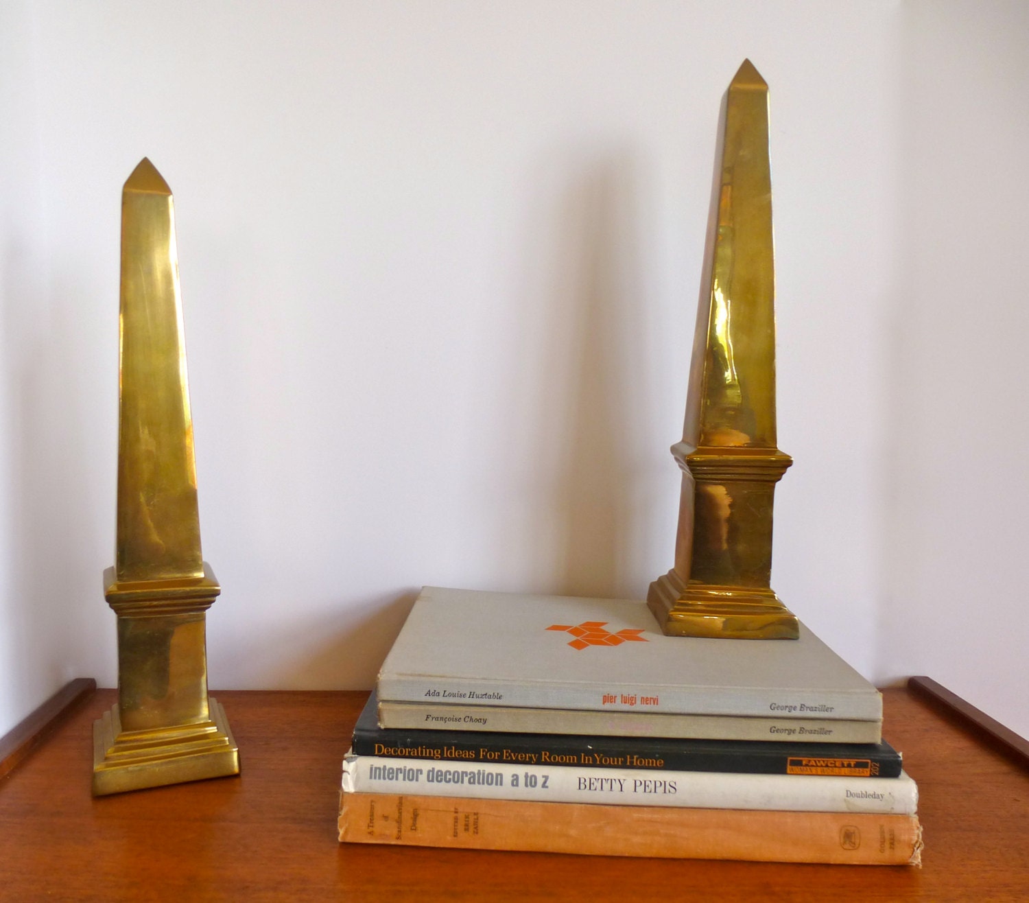 Vintage Hollywood Regency Brass Obelisk Pair