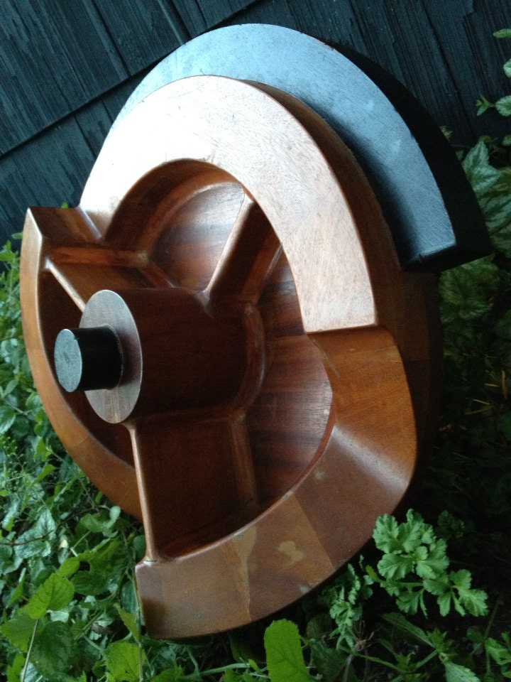 Industrial - Modern design.  Huge 21" Circular Round Hatch Door Foundry Pattern Mold, Casting. Beautiful Mahogany and Black.  Steam punk