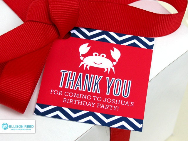 Crab Favor Tags - Crab Birthday - Chevron - Crab Printable - Nautical Birthday - Beach Birthday - Printable Party - First Birthday