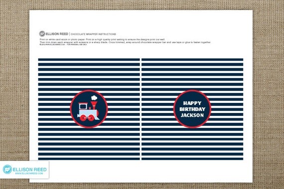 Train Printable - Train Chocolate Wrapper - Full Size Chocolate Wrapper - Train Birthday - Printable Party - Choo Choo - Navy - Red Il_570xn