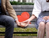 Wedding photobooth red wooden heart for engagement photos or party photo prop  11"