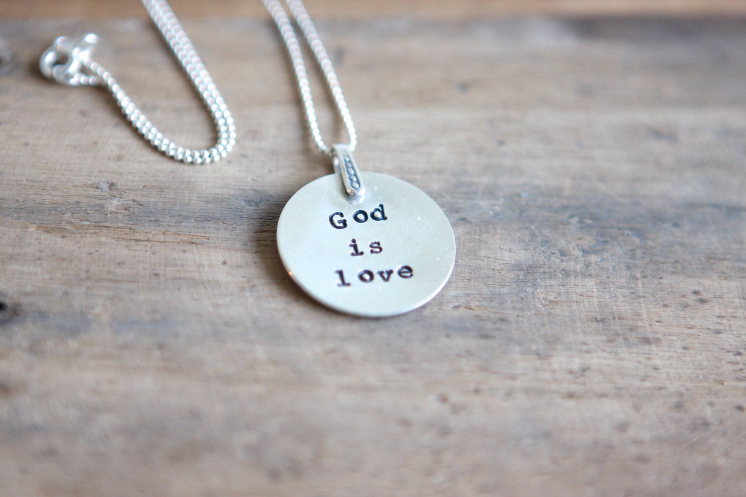 Handstamped Pendant Necklace- Sterling Silver- Personalize-God is Love