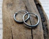 Small Dark Silver Hoop Earrings for Men - Unisex Black Hoops - Sterling Silver Huggie Earrings 10mm, 12mm, 15mm - Elegant / Modern Jewelry