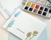 Letterpress Stationery - Floral Design - Pale Blue and White - Paint It Yourself - Wildflowers