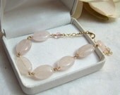 Rose Quartz Bracelet Handmade Artisan Wire Wrapped Gold Filled Genuine Gemstone Smooth Oval Chain