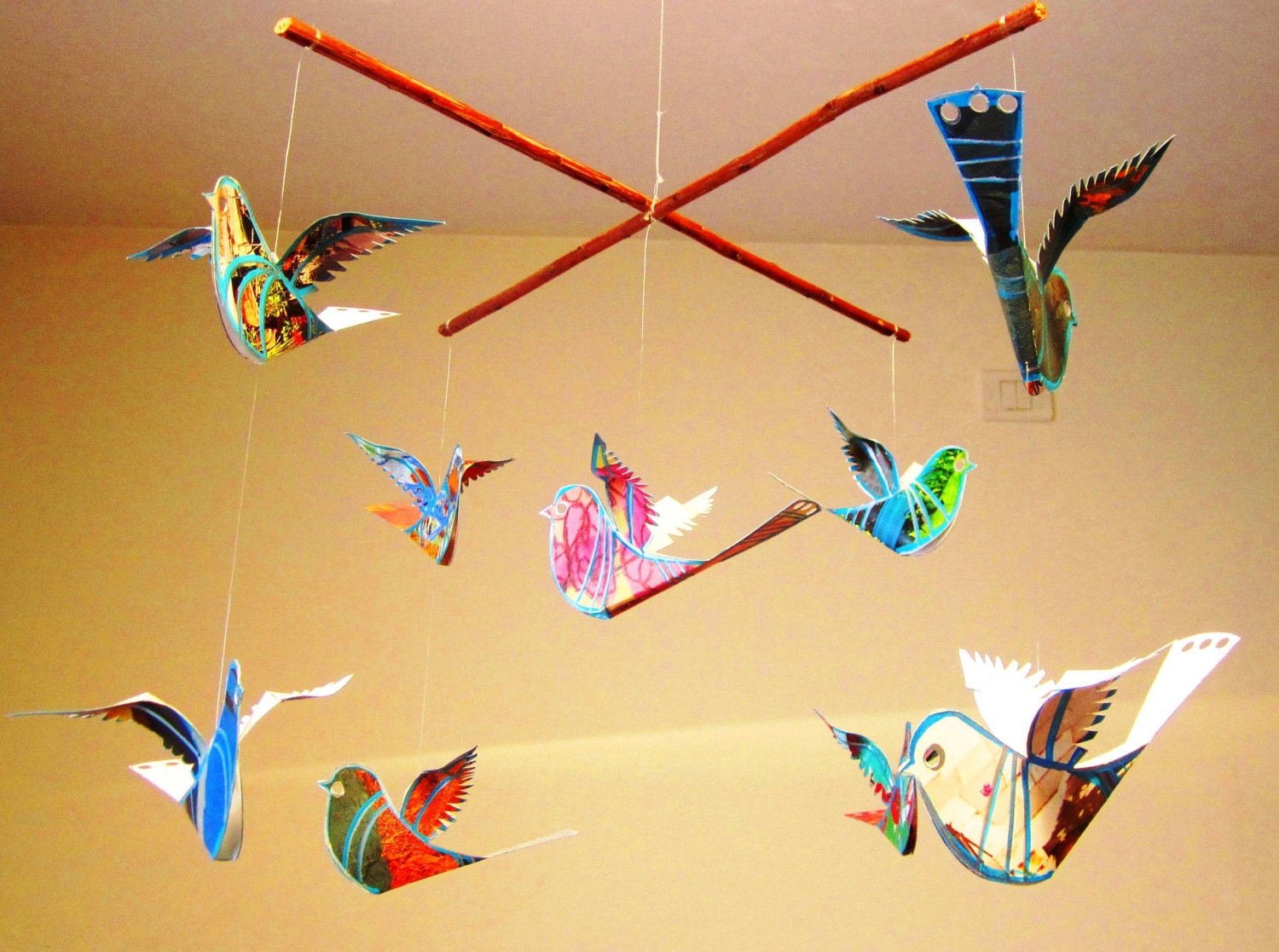 Mobile - Bird Mobile - Handmade - hanging mobile for babies and children - crib mobile - nursery art decoration mobile