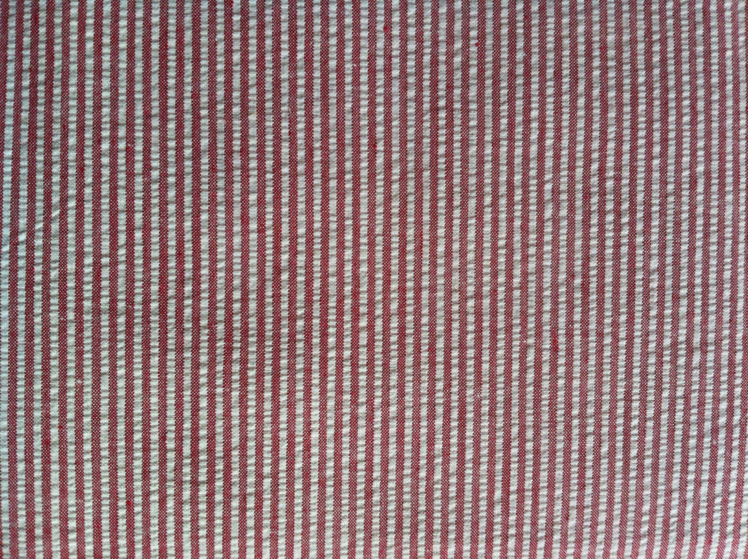 Vintage Red Striped Cotton Seersucker Fabric 2 yards.