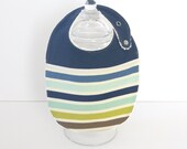 Baby Bib - Blue and Green Stripes with Chenille