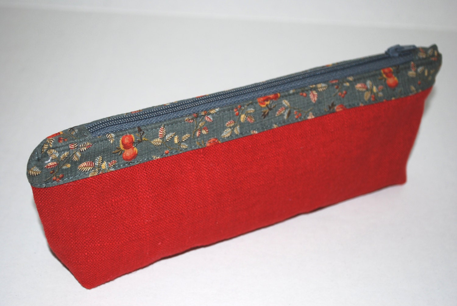 Red denim zippered novelty pencil pouch