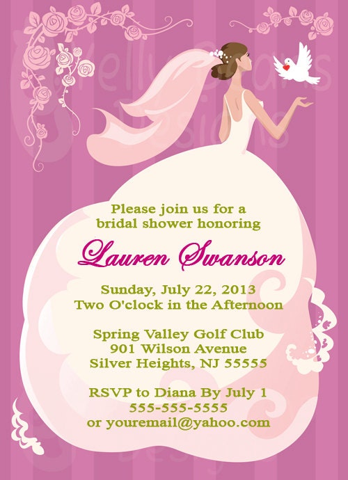 Pink Wedding Dress PERSONALIZED bridal shower invitation, you print, digital file