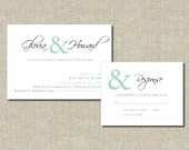 Simple Elegant Printable Wedding Invitation and RSVP Set - Turquoise and Gray- Custom Colors - WL16