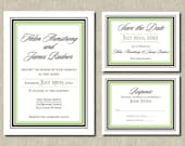 Simple, Elegant Printable Wedding Invitation set - Green border save the date, Response  - WP3