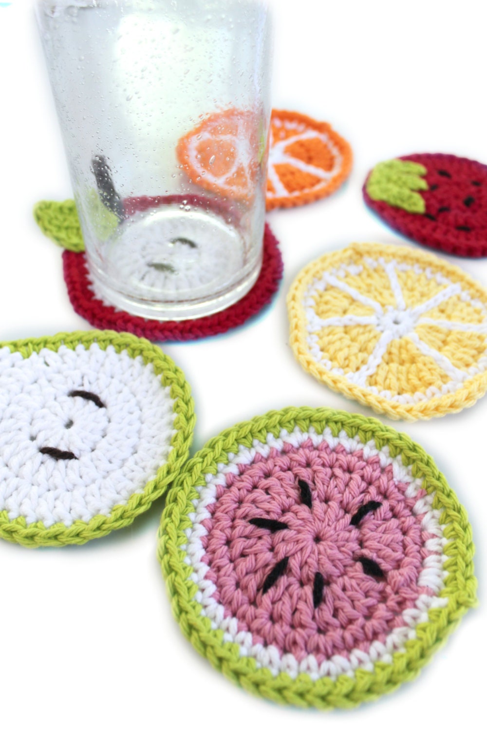 Crochet Fruit Coasters, Summer Coasters, Bright Coasters, Set of 6