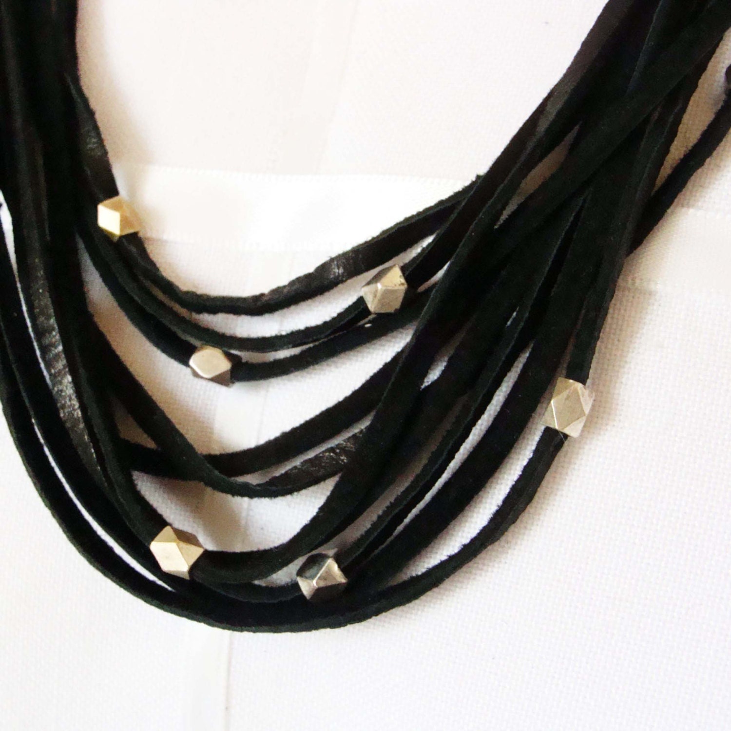 Soft Leather Necklace //Geometric Silver Beads //Statement Jewelry //Boho Jewelry //Boho Necklace //Urban //Tribal //FREE GIFT