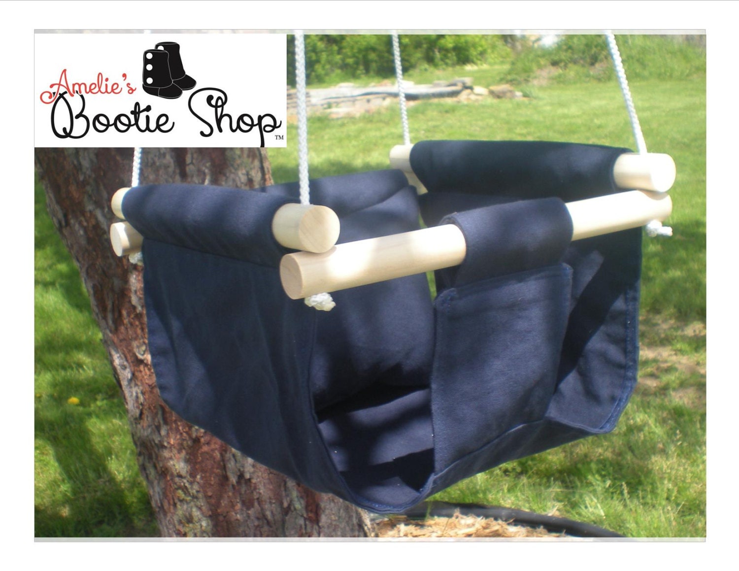 Portable Outdoor Indoor Fabric Baby Infant Tree Swing to Toddler Swing - Baby Toy in Navy Blue