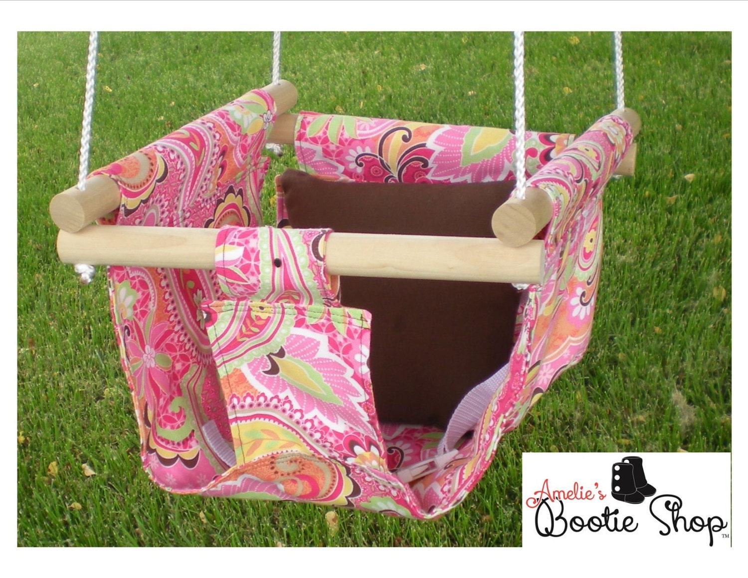 Portable Outdoor or Indoor Fabric Baby Infant Childern's Tree Swing to Toddler Swing - Baby Toy in Pink Floral