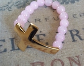 Sideways Cross Bracelet Pink Glass Beads Stretchy Sideways Cross Bracelet with Chunky Gold Cross Charm Layering Bracelets jewelry